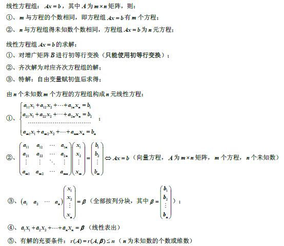 2019考研數(shù)學(xué)線性代數(shù)公式：線性方程組