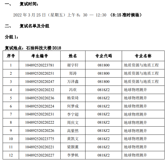 2022考研復試安排_復試時間_復試方式:長江大學地球物理與石油資源學院2022年碩士研究生招生復試錄取工作方案